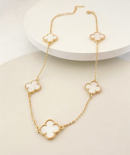 Choker 5 trevos branco 35 cm + 5 extensor