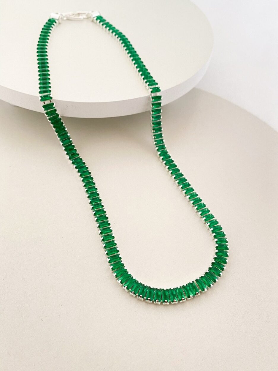 Choker riviera verde 40 cm prata
