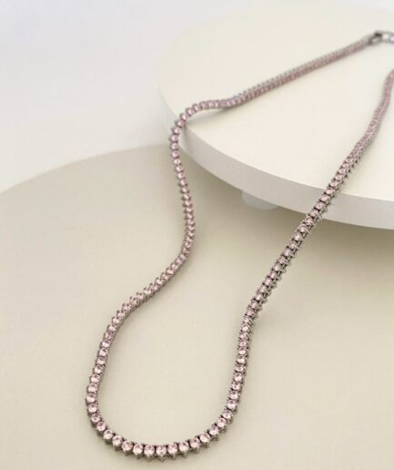 Colar Riviera 2 mm rosa 42 cm