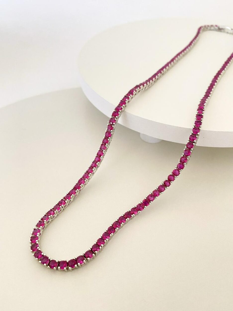 Colar Riviera 3 pontas fucsia 45 cm