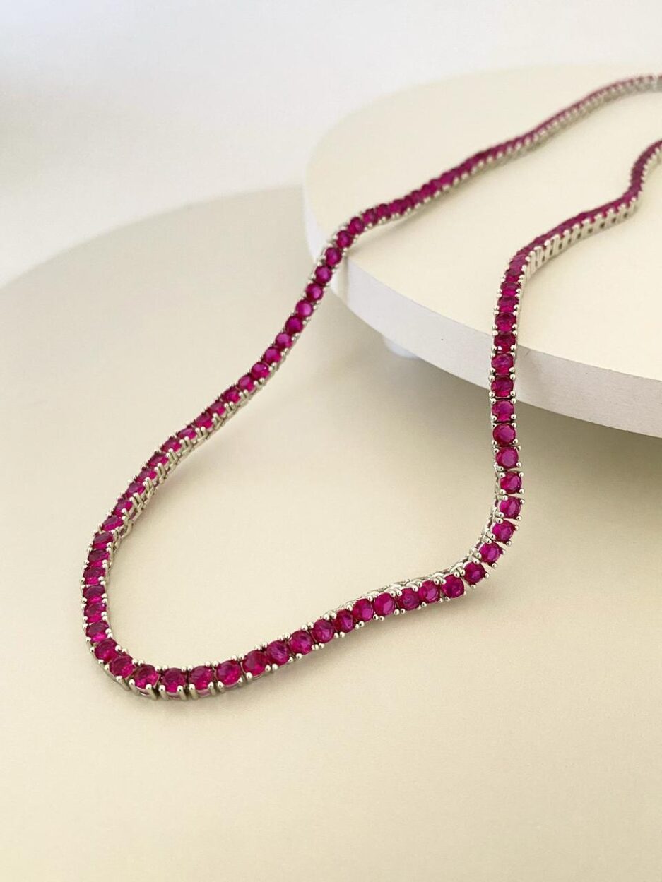 Colar Riviera 3 pontas fucsia 45 cm