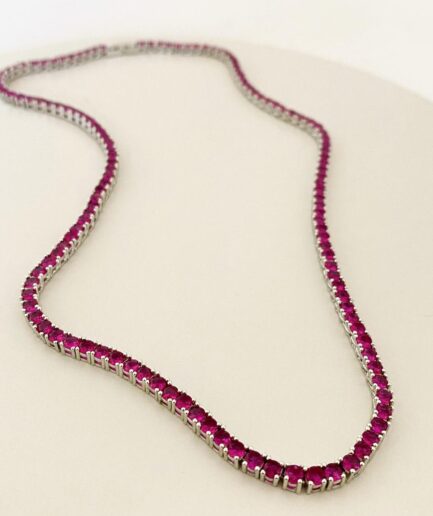 Colar Riviera 3 pontas fucsia 45 cm