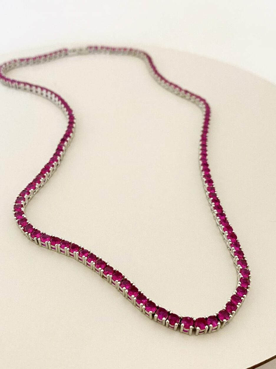 Colar Riviera 3 pontas fucsia 45 cm