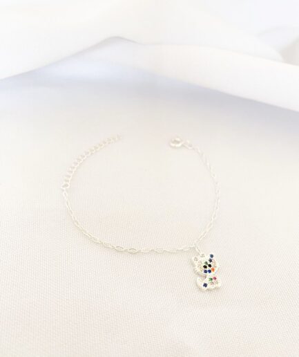 Pulseira infantil corrente Cartier português com pingente gatinho